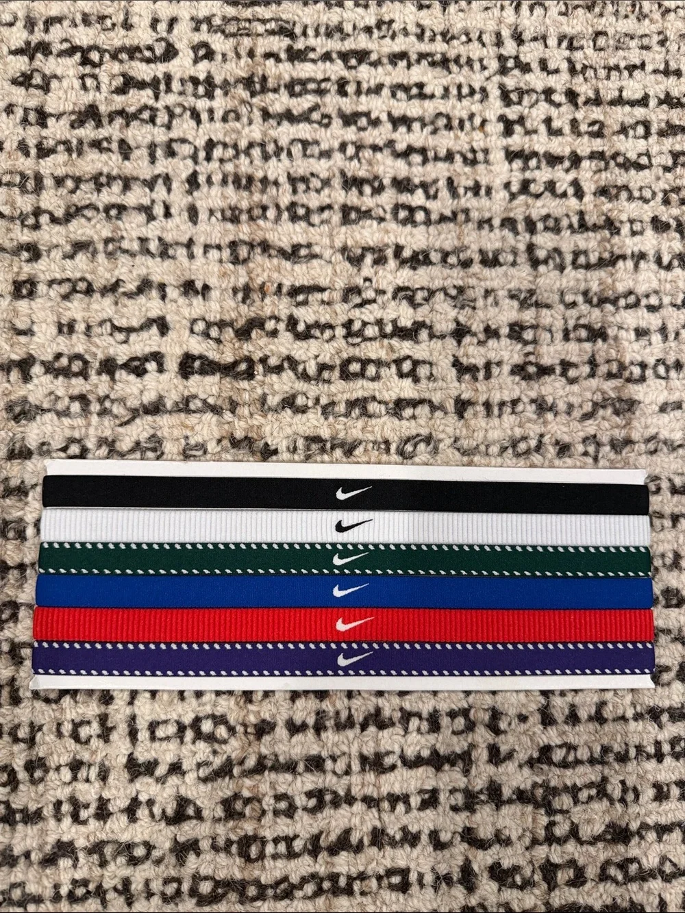 Nike Unisex Elastic Headband Set in Black, White, Green, Blue, Red, Purple